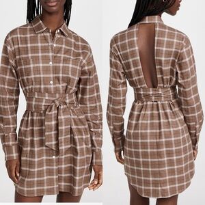 NWT MARISSA WEBB Brett Lightweight Flannel UBack Mini Dress Mesa Tan Plaid Small